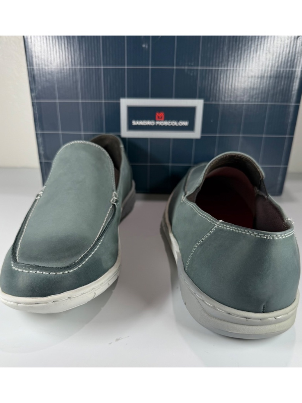 SANDRO MOSCOLONI NIB GUY DOUBLE GORE MOC TOE LEATHER SLIP-ON LOAFERS. SIZE 10 D - Picture 4 of 9